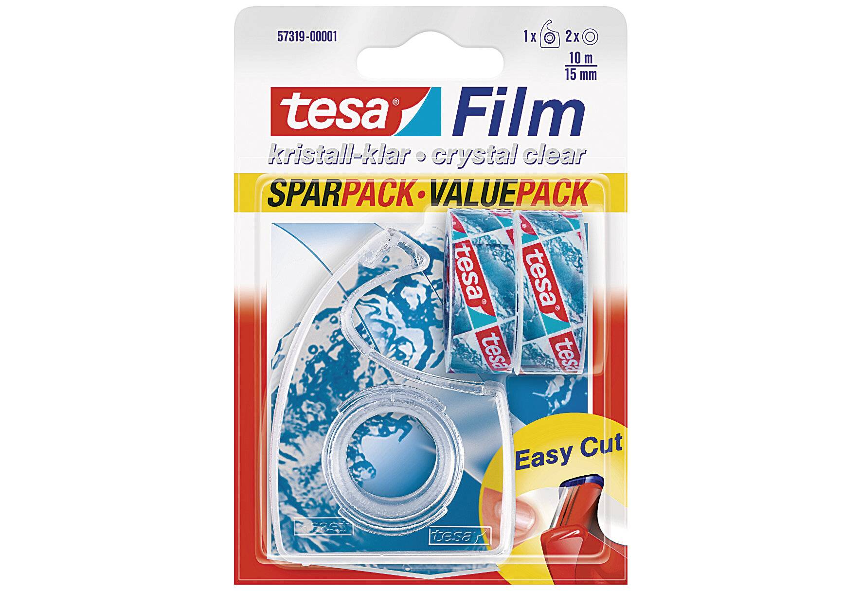 Klebefilm tesafilm kristall-klar 15mmx10m 2x Rolle+EasyCut Handabroller-6