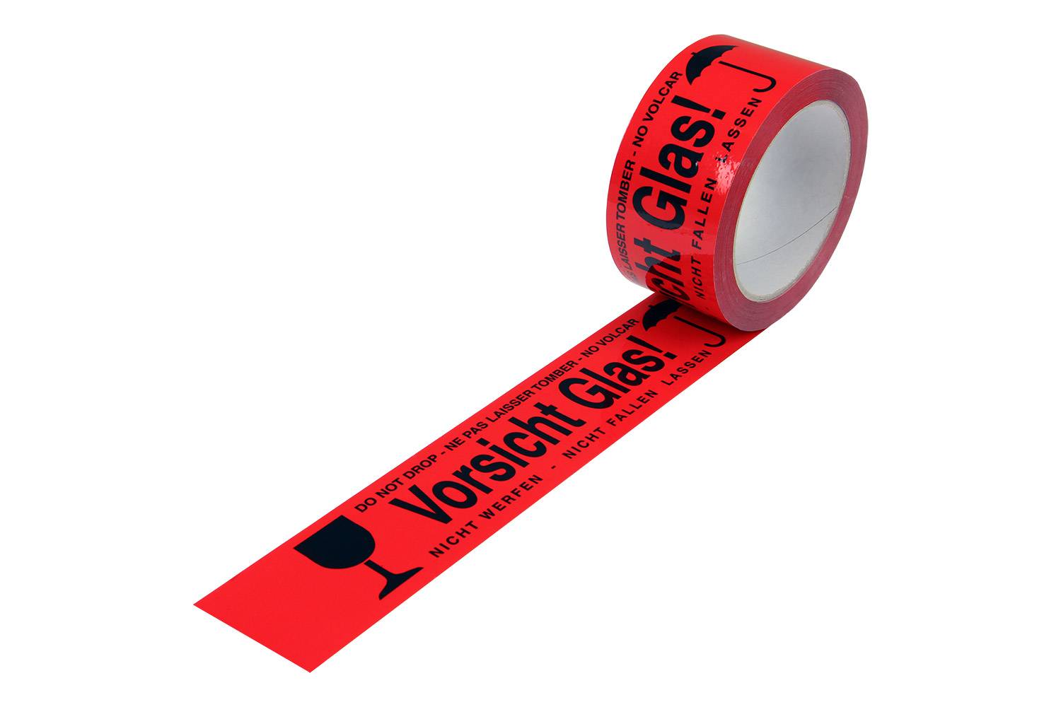 Warn-Klebebänder, 50 mm breit x 66 lfm, mit Aufdruck "Vorsicht Glas"-0