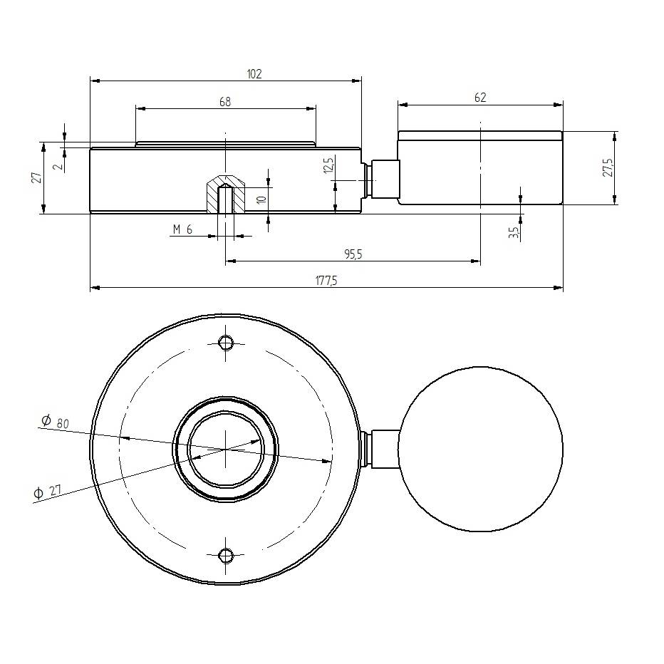 PCE Instruments PCE-HFG 25K-ICA Hydraulische Kraftmessdose inkl. ISO-Zertifikat mit Befestigungsbohrungen|27mm Ringöffn.-3