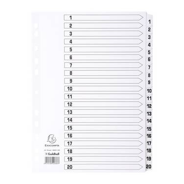 EXACOMPTA Karton-Register 1-20, DIN A4, weiß, 20-teilig