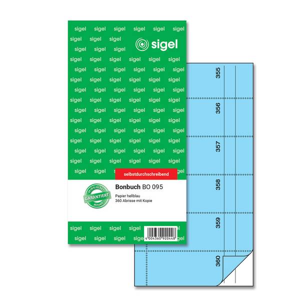 SIGEL Bonbuch, 360 Abrisse, hellblau, 105x200 mm, selbstdurchschreibend, 2 x 60 Blatt
