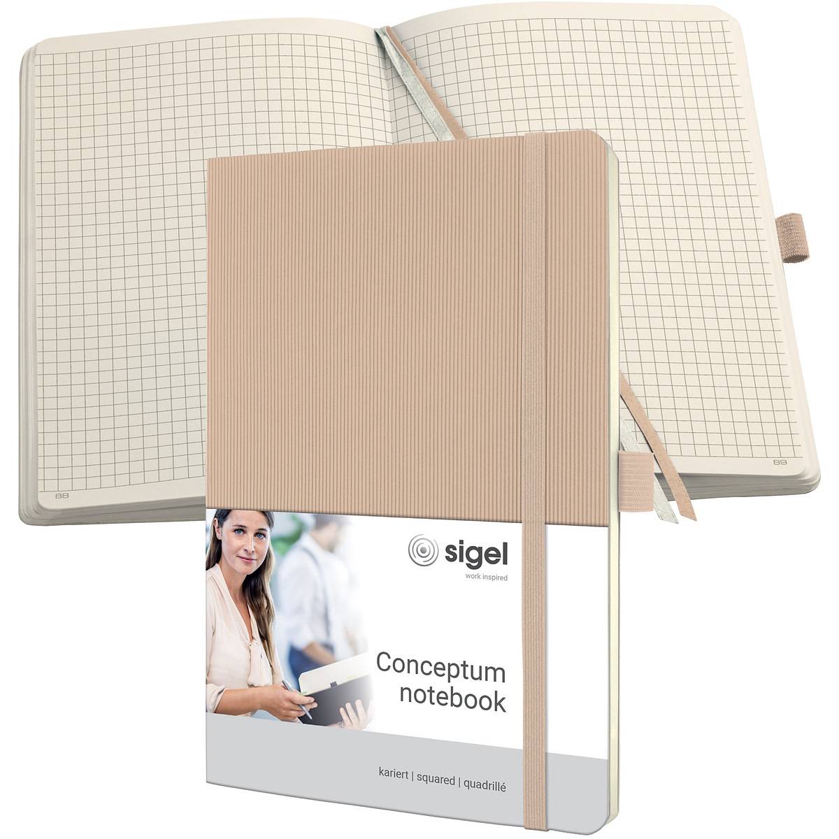 SIGEL Notizbuch Conceptum, Softcover, ca. A5, kariert, beige, 194 S.-0