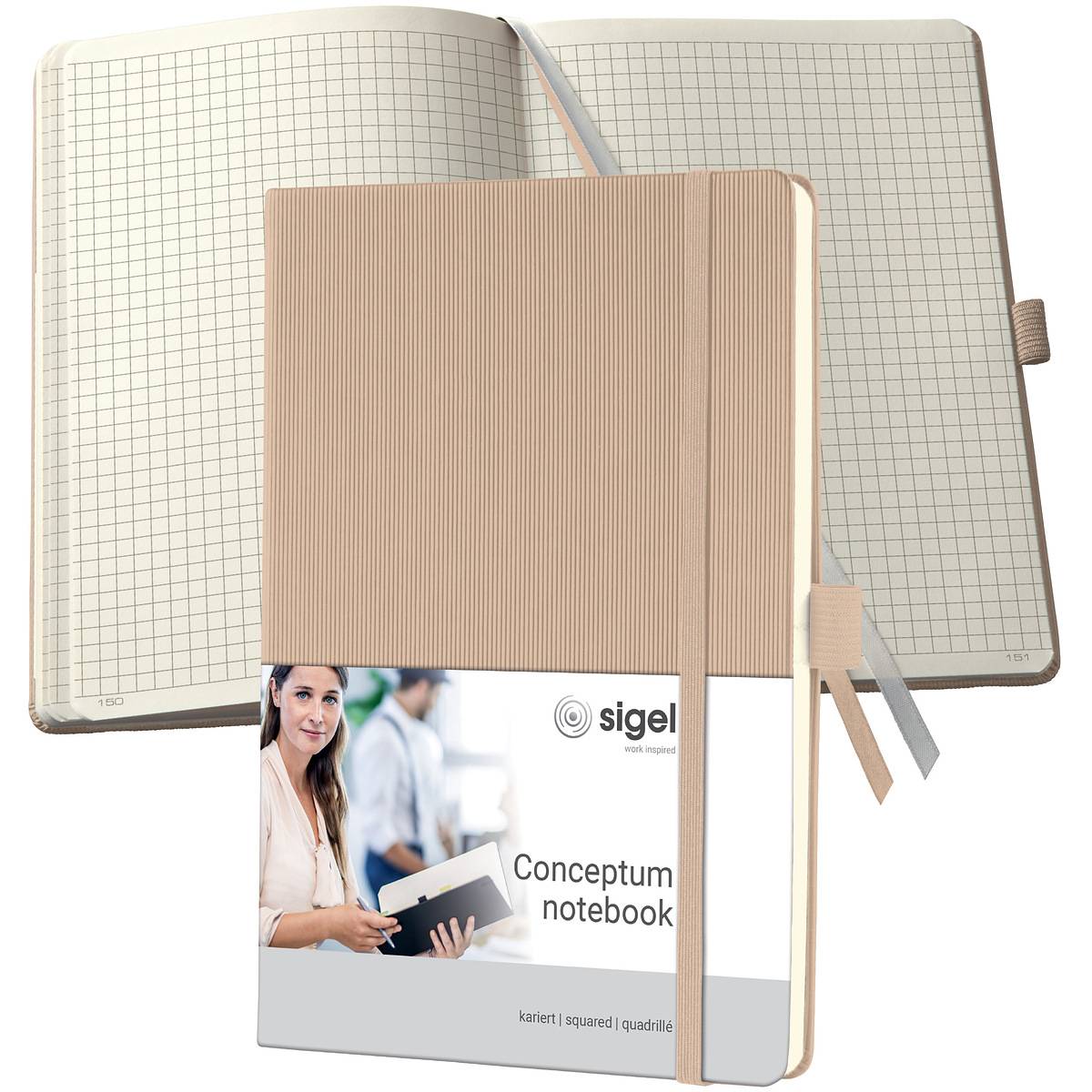 SIGEL Notizbuch Conceptum, Hardcover, ca. A5, kariert, beige, 194 S.-0