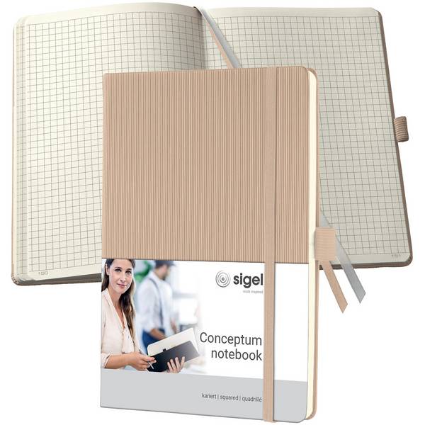 SIGEL Notizbuch Conceptum, Hardcover, ca. A5, kariert, beige, 194 S.