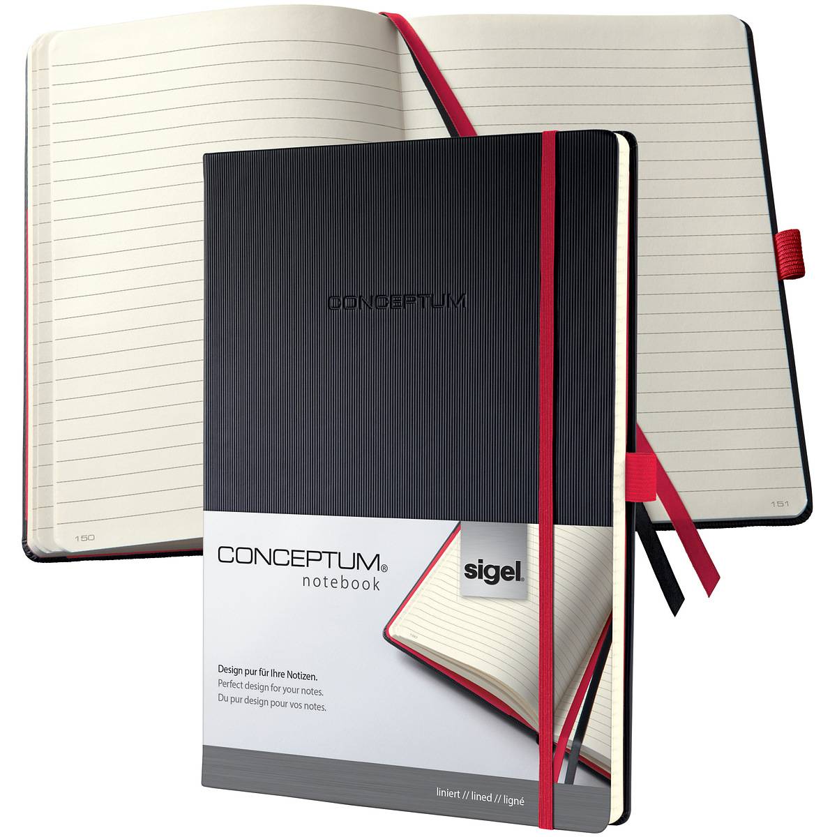 SIGEL Notizbuch Conceptum, Red Edition, Hardcover, ca. A4, liniert, schwarz/rot, 194 S.-0