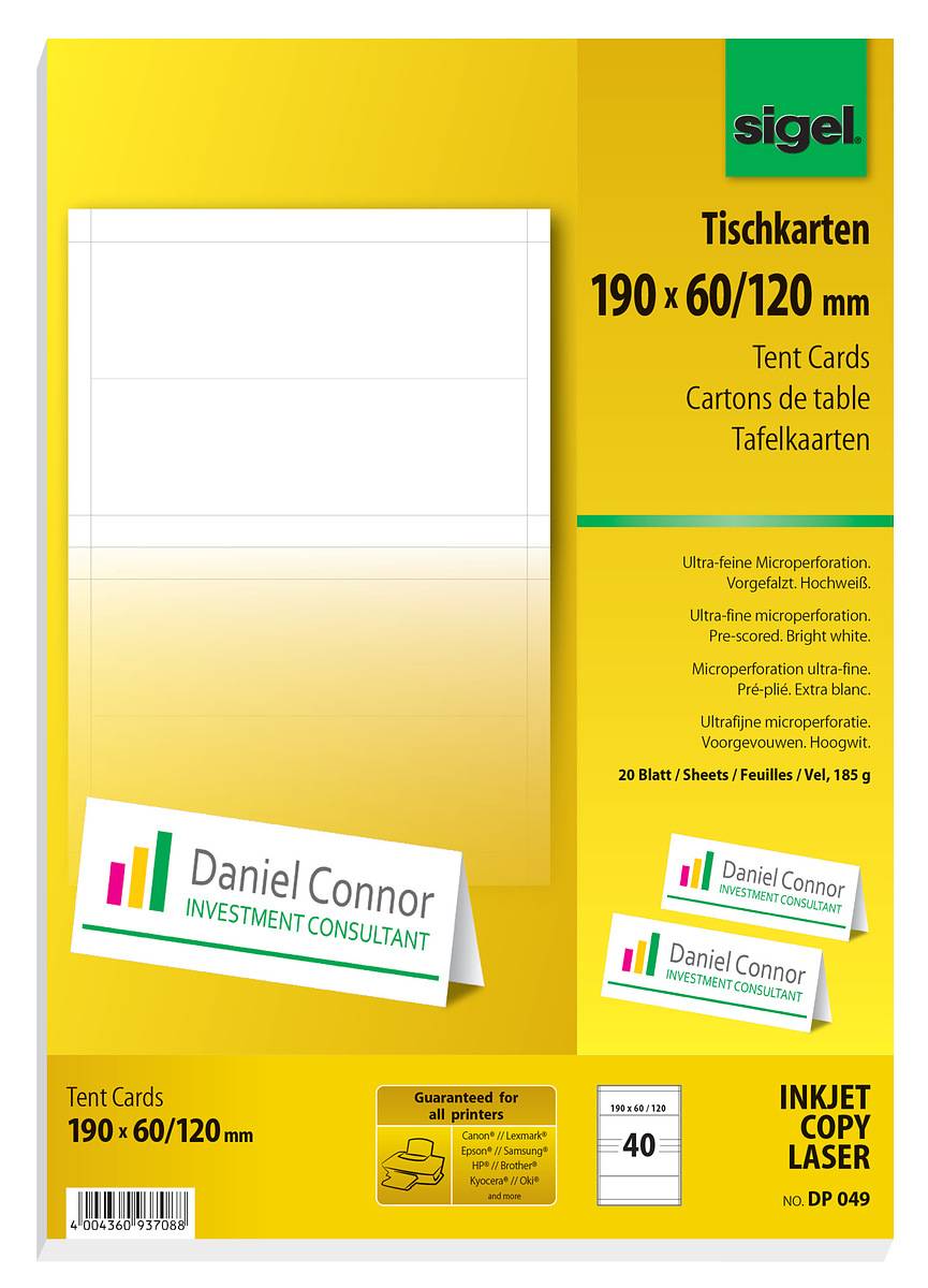 Sigel DP049 - Hochweiß - 190 x 60 mm - 185 g/m² - 40 Stck. (20 Bogen x 2)-0
