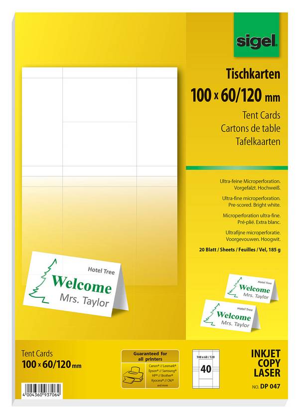 Sigel DP047 - High White - 60 x 100 mm - 185 g/m² - 40 Stck. (20 Bogen x 2)