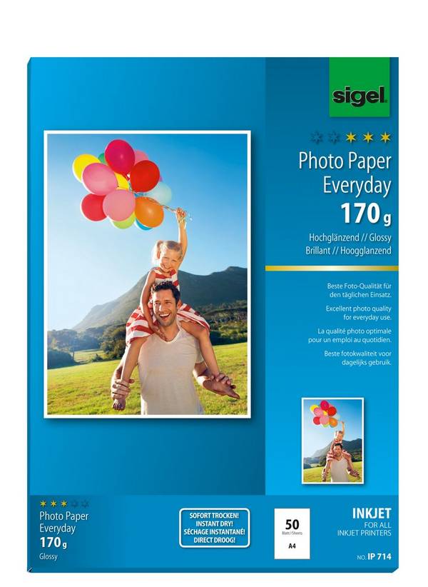 SIGEL Inkjet Fotopapier Everyday, hochglänzend, 170 g/m², A4, 50 Blatt