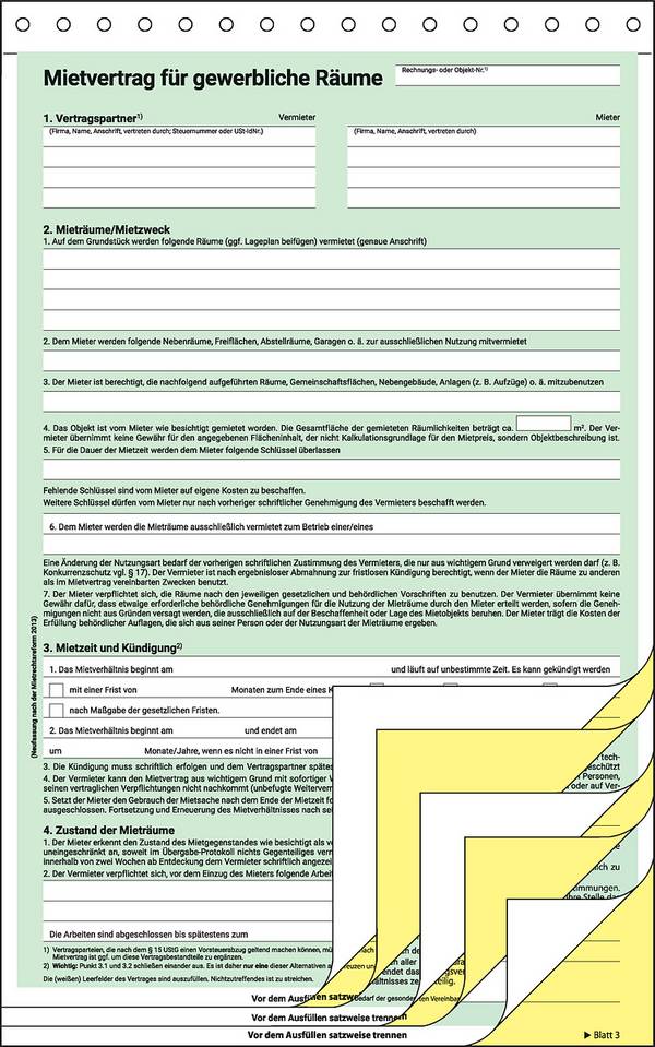 SIGEL Mietvertrag, für gewerbliche Räume, A4, selbstdurchschreibend, 3 x 2 Blatt