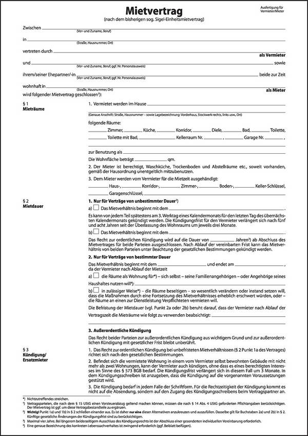 SIGEL Mietvertrag, ehemals Einheitsmietvertrag, A4, 6 seitig