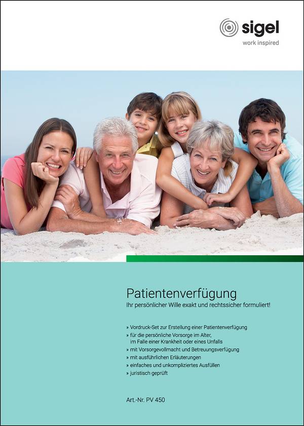 SIGEL Patientenverfügung, Vordruck-Set für persönl. Vorsorge bei Unfall, Krankheit und im Alter, A4, 1 Set