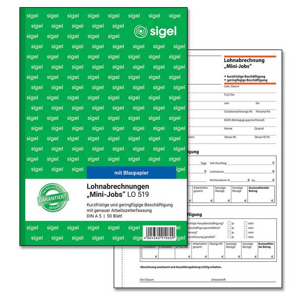 Sigel - Lohnbuchabrechnung für Minijobs - 50 Blatt
