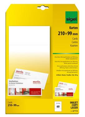 SIGEL Korrespondenz-Karten, DIN lang (105x210 mm), weiß, 60 Karten