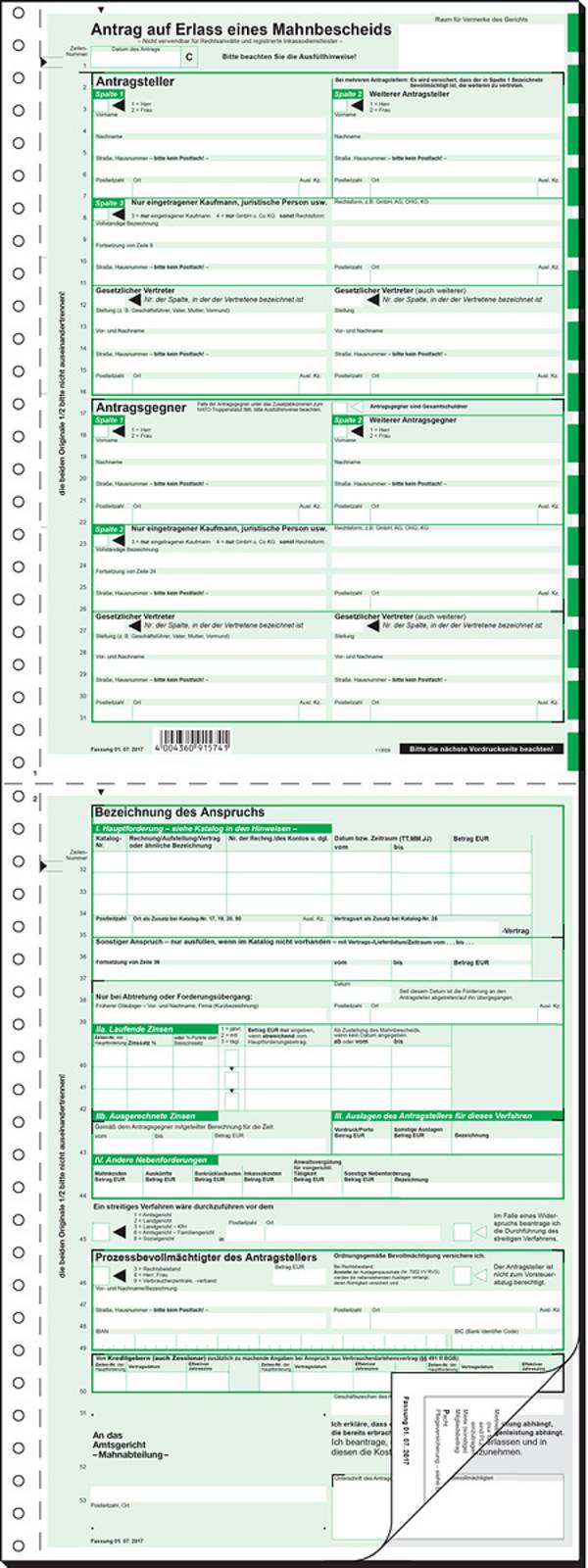 SIGEL Mahnbescheid, für maschinelle Bearbeitung, A4, selbstdurchschreibend, 2 x 2 Blatt