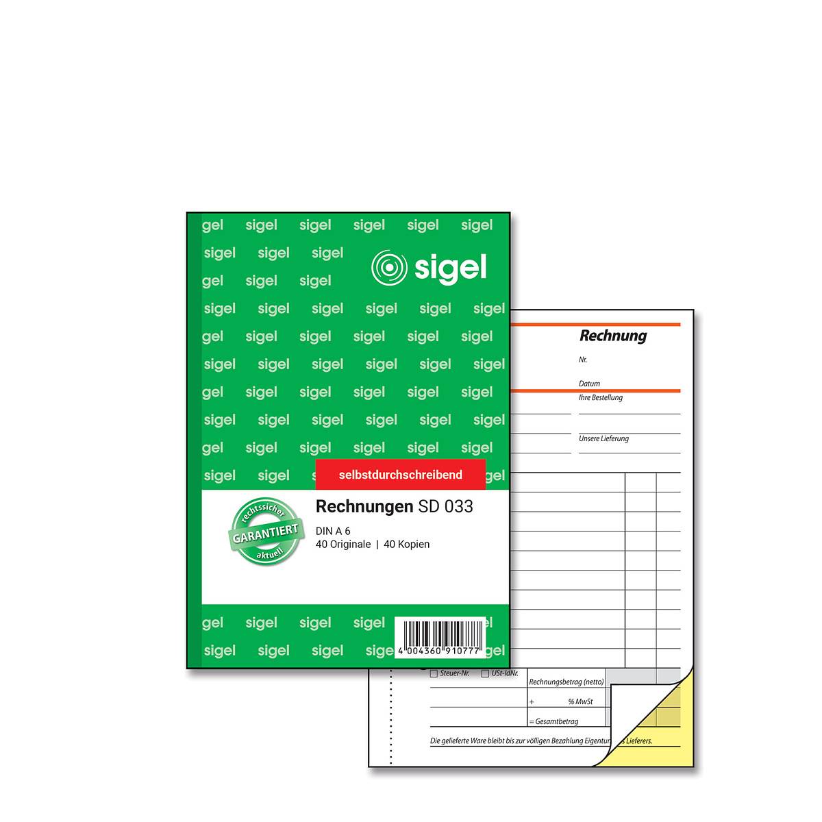 SIGEL Rechnungen, 1. und 2. Blatt bedruckt, A6, selbstdurchschreibend, 2 x 40 Blatt-0