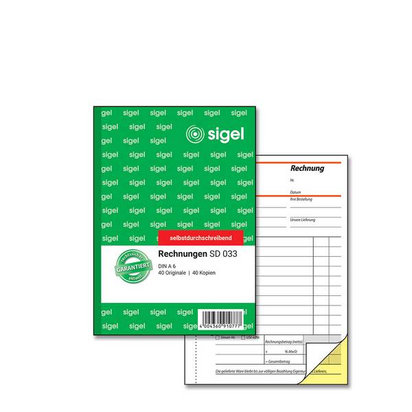 SIGEL Rechnungen, 1. und 2. Blatt bedruckt, A6, selbstdurchschreibend, 2 x 40 Blatt