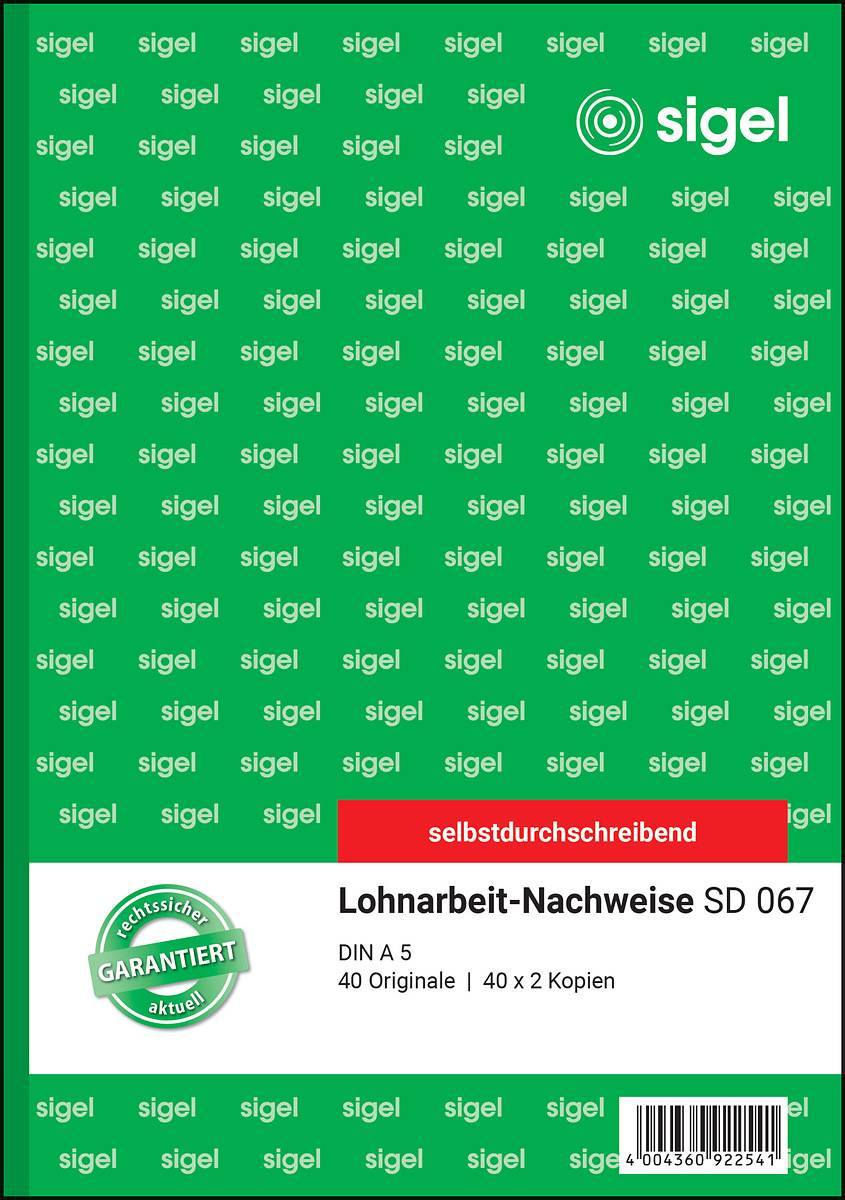 SIGEL Lohnarbeit-Nachweise, 1., 2. und 3. Blatt bedruckt, A5, selbstdurchschreibend, 3 x 40 Blatt-1