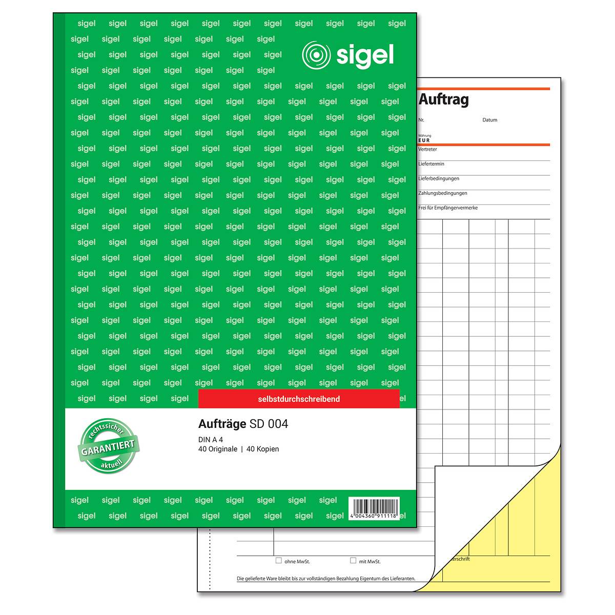 SIGEL Aufträge, 1. und 2. Blatt bedruckt, A4, selbstdurchschreibend, 2 x 40 Blatt-0