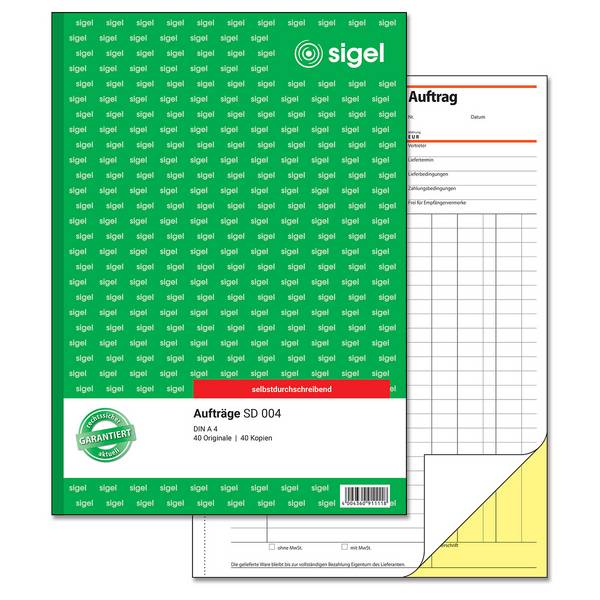 SIGEL Aufträge, 1. und 2. Blatt bedruckt, A4, selbstdurchschreibend, 2 x 40 Blatt