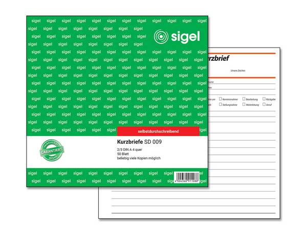 SIGEL Kurzbriefe, CFB, 2/3 A4, selbstdurchschreibend, 50 Blatt