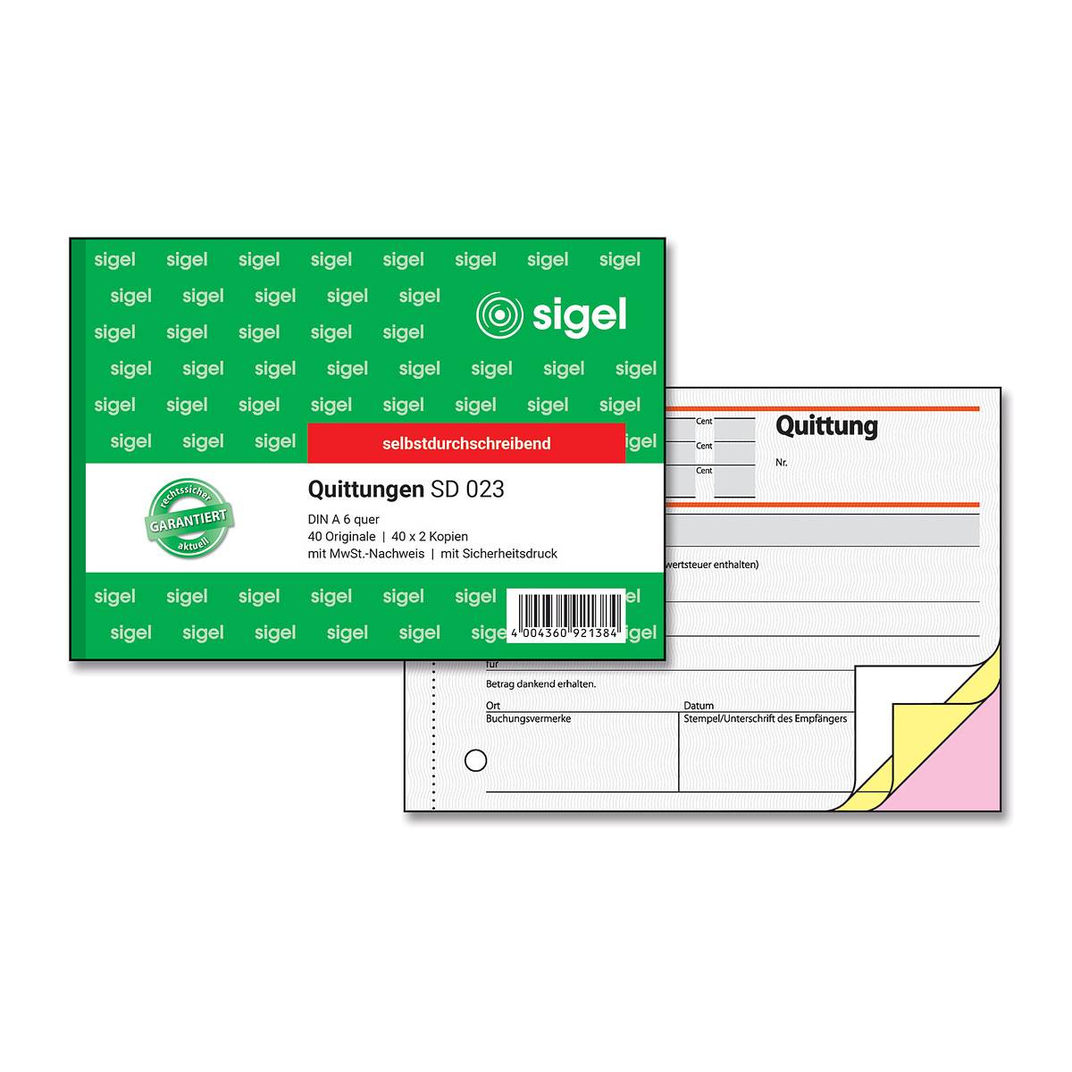 Sigel - Quittung - 40 Blatt - A6 - Querformat-0