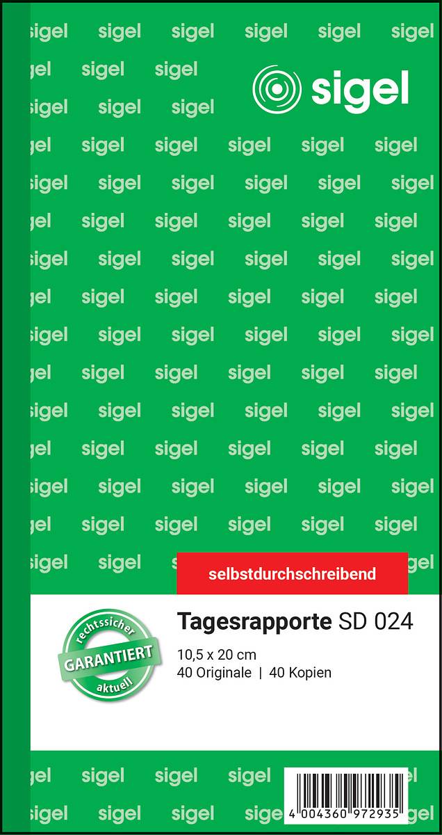 SIGEL Tagesrapporte, 1. und 2. Blatt bedruckt, 105x200 mm, selbstdurchschreibend, 2 x 40 Blatt-1
