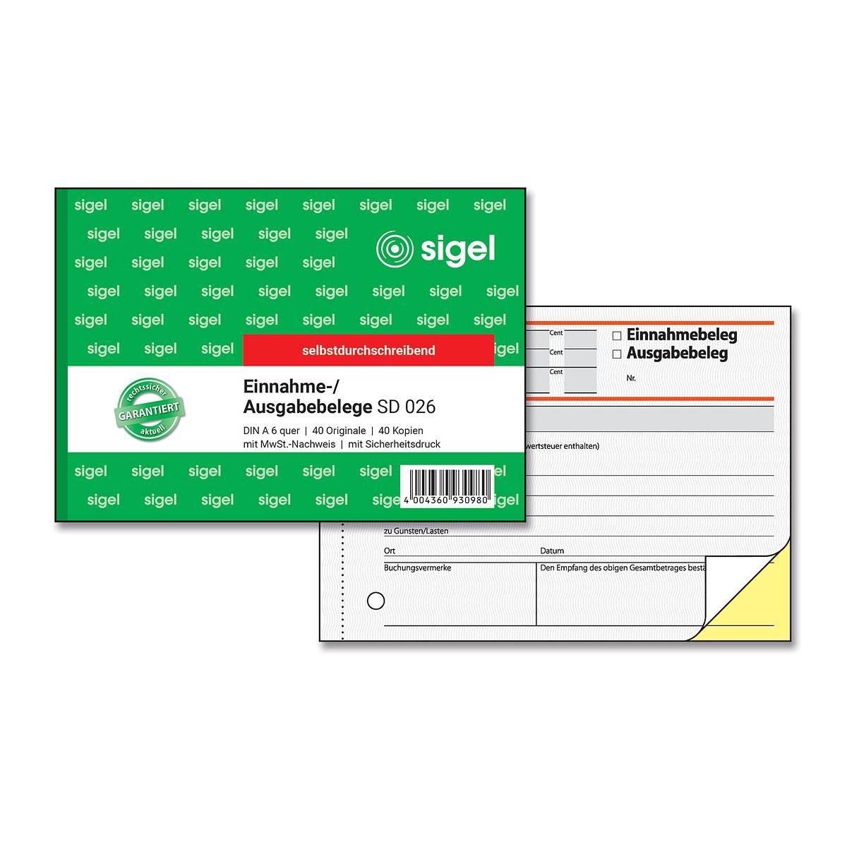 Sigel - Einnahmen-/Ausgabenbeleg - 40 Blatt - A6-0