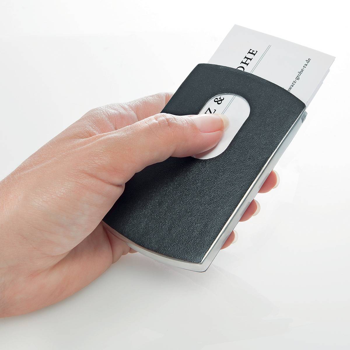 SIGEL Visitenkarten-Etui "Snap" Lederoptik, schwarz, silber-2