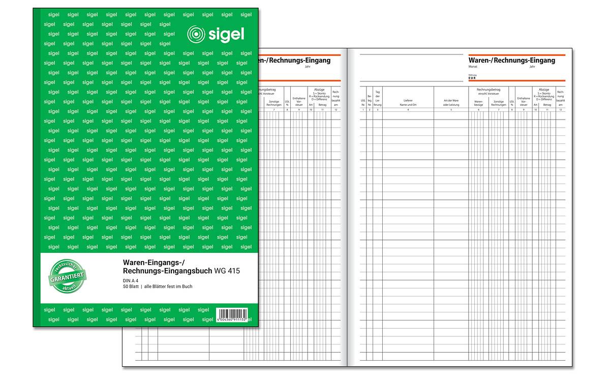 SIGEL Waren-/Rechnungs-Eingangsbuch, alle Blätter fest im Buch, A4, 50 Blatt-0