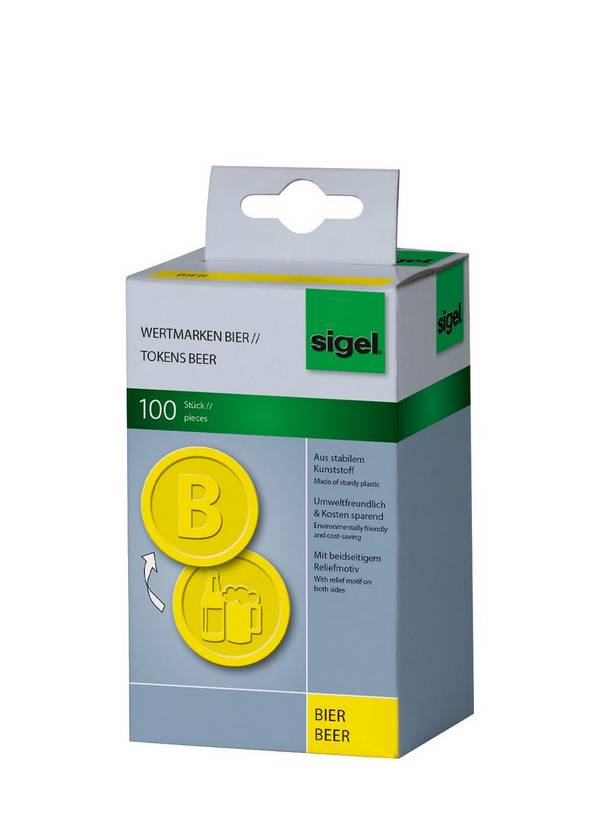 SIGEL Wertmarken Bier, gelb, Ø 25 mm, 100 Stück