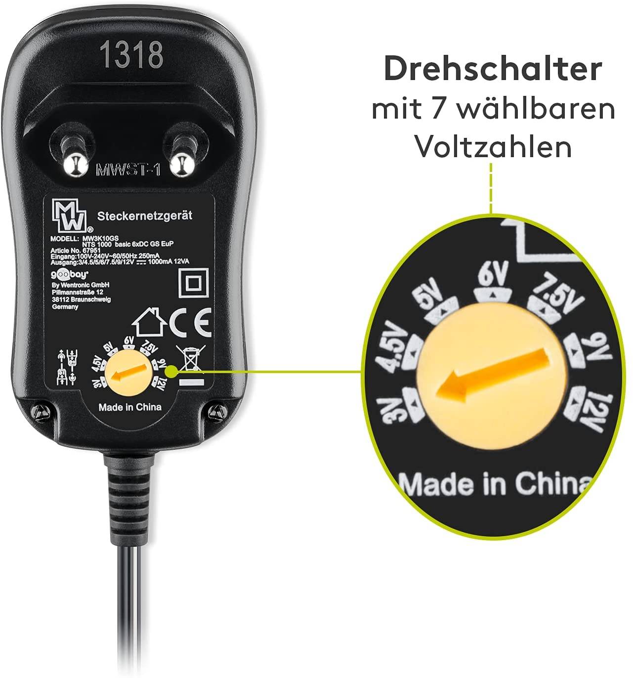 Goobay 53997 Universal Netzteil 3 V - 12 V, max. 18 W / 1.5 A, Netzgerät mit 9x Adaptern USB, DC & Klinke, Schwarz-1