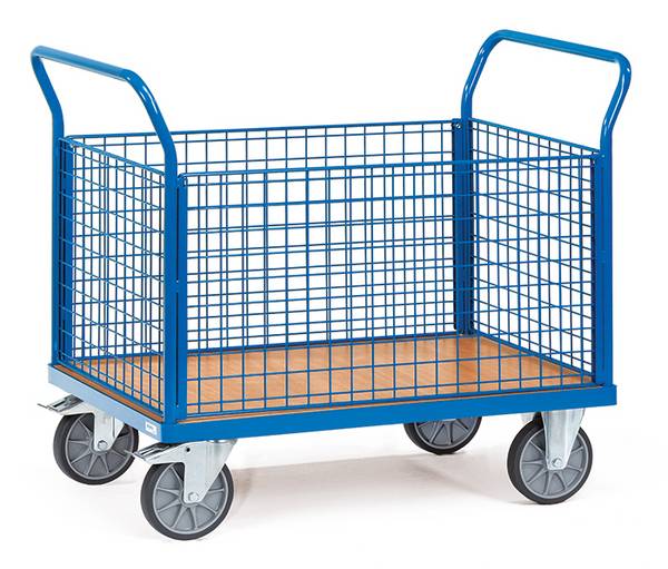 Fetra Multivario Vierwandwagen im Buchendekor mit Drahtgitter 1200x800mm Ladefläche