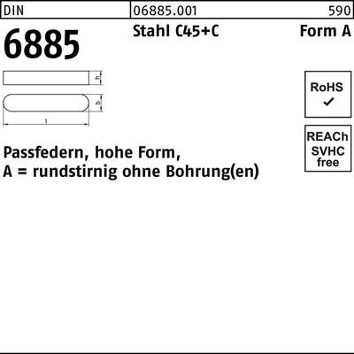 Passfeder DIN 6885 FormA rundstirnig/o.Bohrung A 2x 2x 16 Stahl C45+C 100St.