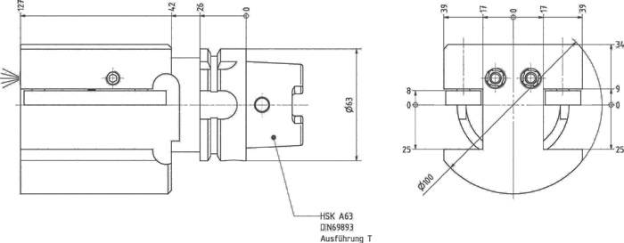 Drehstahlhalter ISO12164-3 Aufnahme-H.25mm HSK-T63 2-fach axial EWS-2