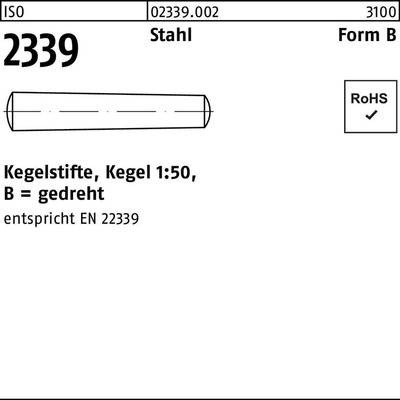 RS PRO Zylinderstift Passfeder, Typ Kegelstift, Ø 4mm, L. 30mm Stahl Glatt