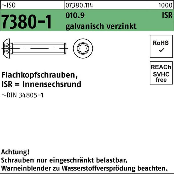 Flachkopfschraube ISO 7380-1 ISR M6x25-T30 010.9 galv.verz. 500St.
