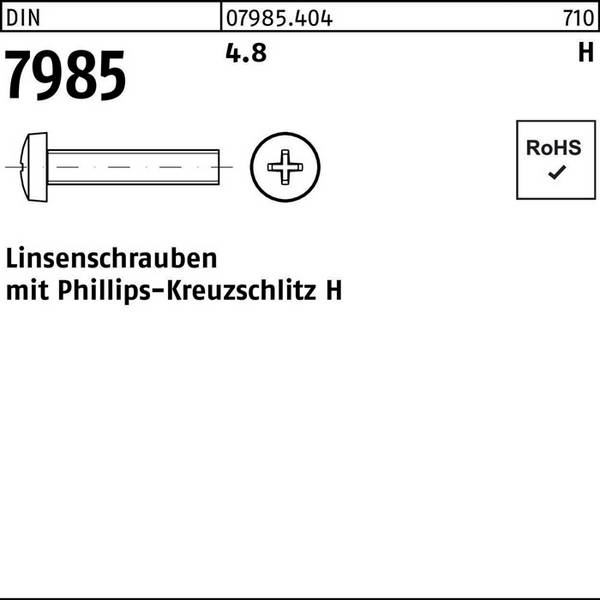 Linsenschraube DIN 7985 PH M5x 16-H 4.8 1000 Stück