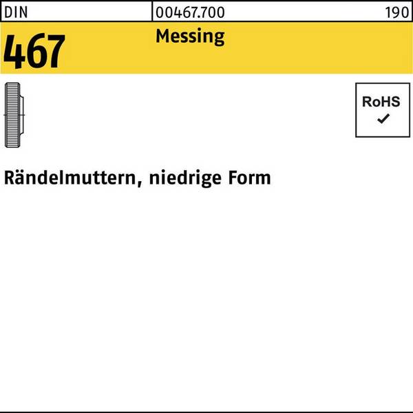Rändelmutter DIN 467 niedrige FormM3 Messing 100 Stück