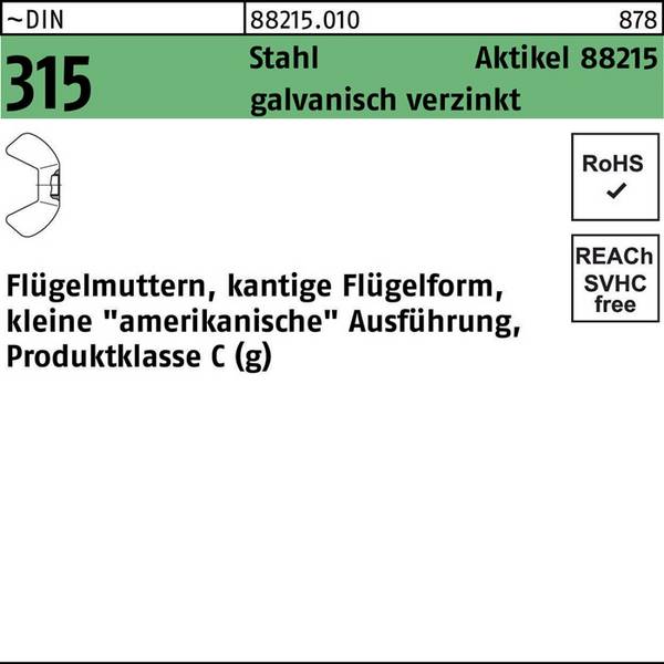 Flügelmutter R 88215 M4 Stahl galv.verz. 500 Stück