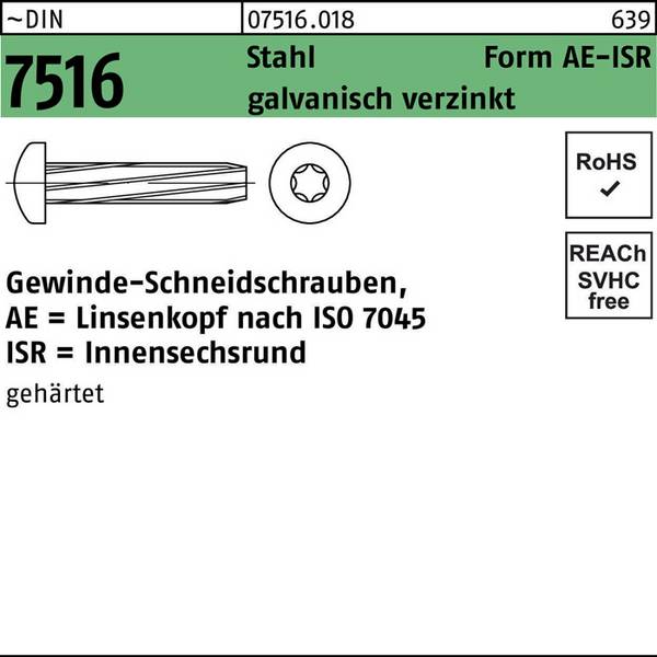 Gewindeschneidschraube DIN 7516 LIKO ISR AE M6x25-T30 Stahl galv.verz. 500St.