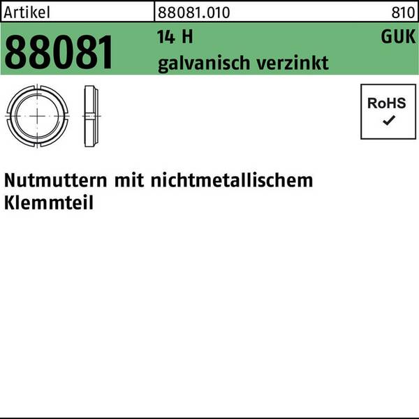 Nutmutter R 88081 Klemmteil GUK 9/M 45x1,5 14 H galv.verz. 1 Stück