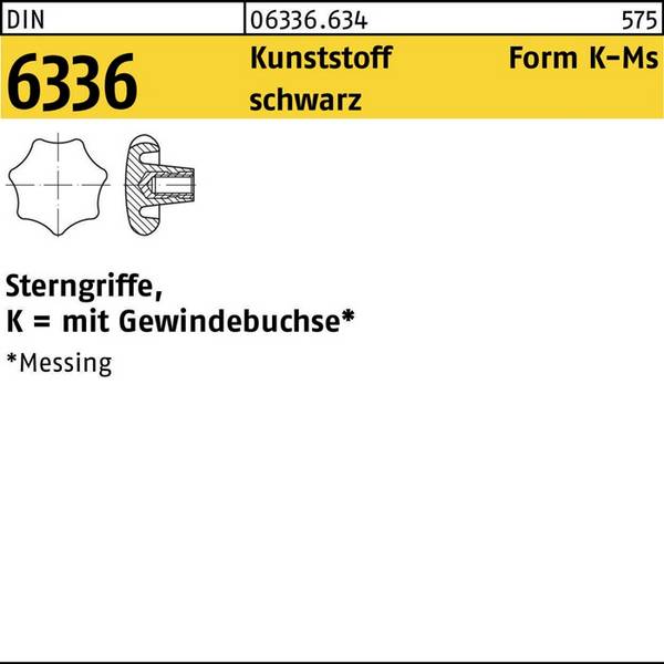 Sterngriff DIN 6336 FormK-Ms K 25 M5 Ku. sw Messingbuchse 10 Stück