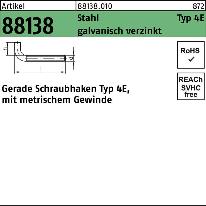 Schraubhaken R 88138 Typ 4E gerade M5x50x12 Stahl galv.verz. 100St.-0