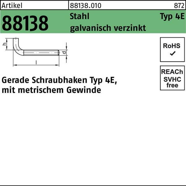 Schraubhaken R 88138 Typ 4E gerade M5x50x12 Stahl galv.verz. 100St.