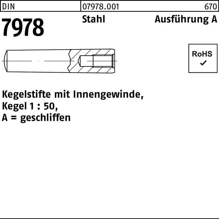 Kegelstift DIN 7978/ISO 8736 Innengewinde A 8x 24 Stahl Kegel 1:50 10 Stück-0