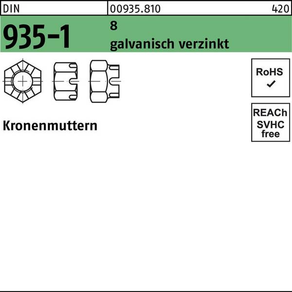 Kronenmutter DIN 935-1 M39 8 galv.verz. 1 Stück