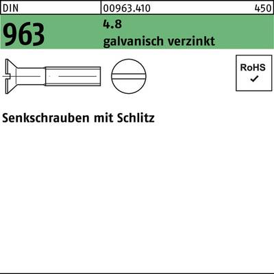 Senkschraube DIN 963 Schlitz M2x 16 4.8 galv.verz. 200 Stück