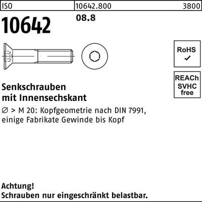 Senkschraube ISO 10642 Innen-6kt M3x 12 8.8 100 Stück