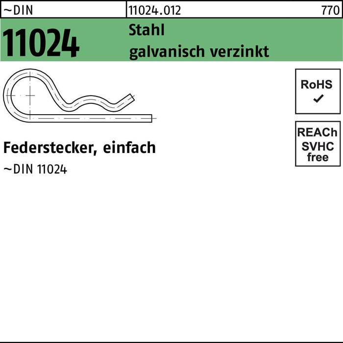 Federstecker DIN 11024 DrahtØ 5 Stahl einfach gal Zn 100 Stück-0