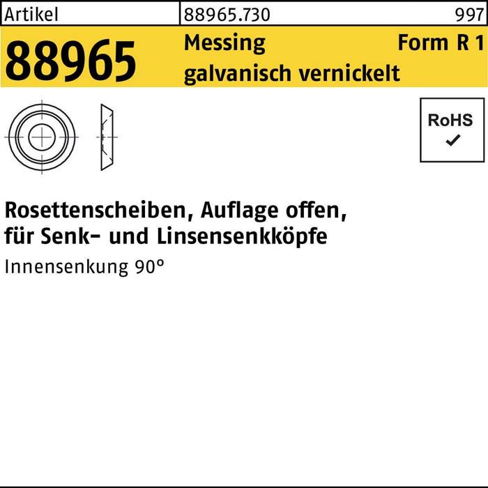 Rosettenscheibe R 88965 offen 7,0x12,5x3,2 Messing galv. vernickelt 100St.-0